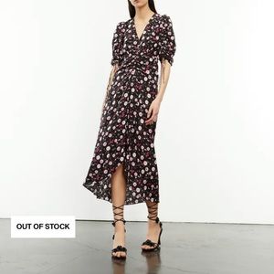 Kooples midi black and pink floral dress